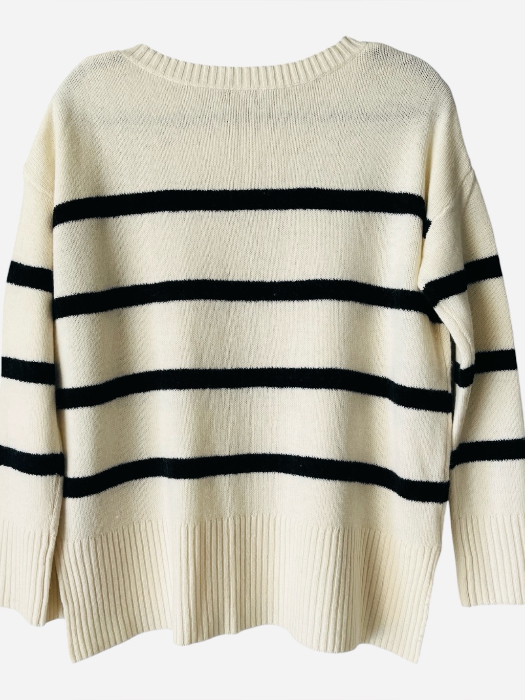 Jigsaw 100% Wool Button-Shoulder Striped Soft Sweater M Ivory/Black — image 5 of 7